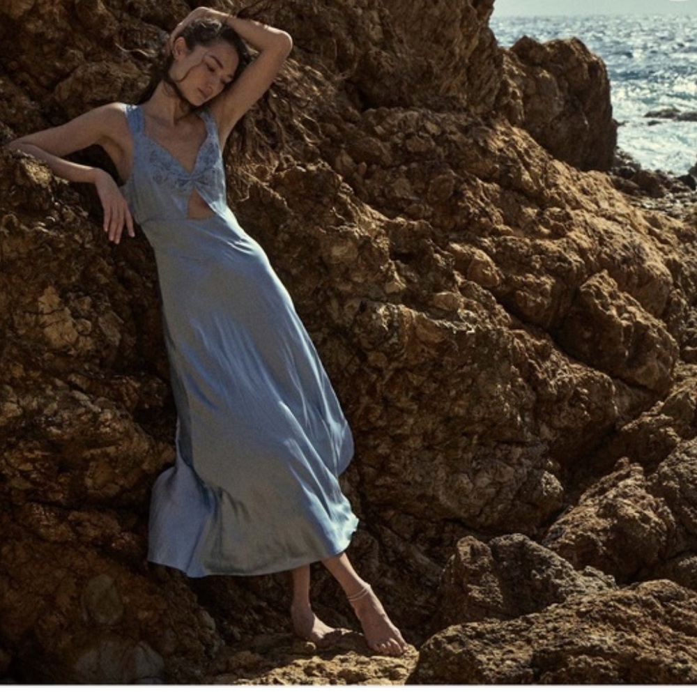 NWT Doen Saorsie Silk Mineral Blue Dress